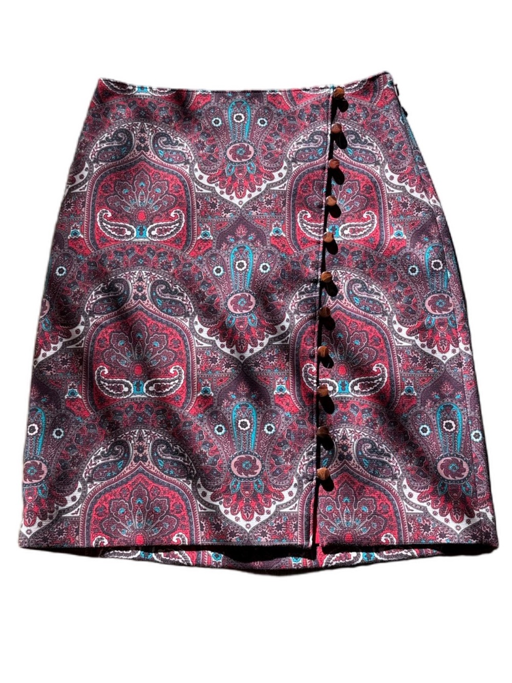 TALBOTS Red Paisley Mini Skirt with Button Trim